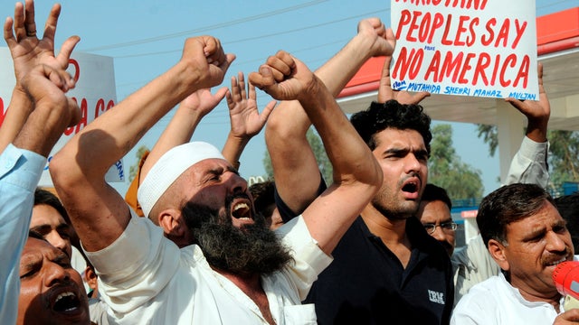 Pakistani protesters shout slogans at an anti-American rally in Multan, Pakistan, Sept 23, 2011. Pakistan lashed out at the U.S. for accusing the country's most powerful intelligence agency of supporting extremist attacks against American targets in Afgha 