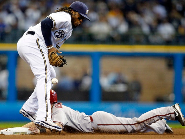 Willie Bloomquist steals second  