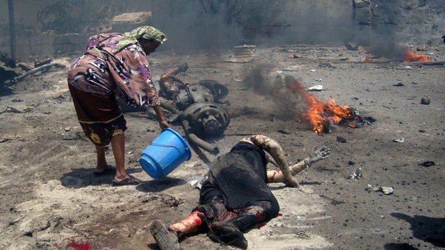 The scene of an explosion in Mogadishu, Somalia 