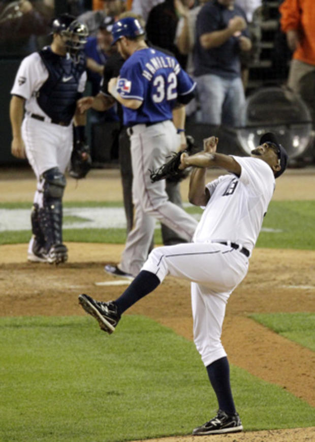 Jose Valverde reacts after the final out 