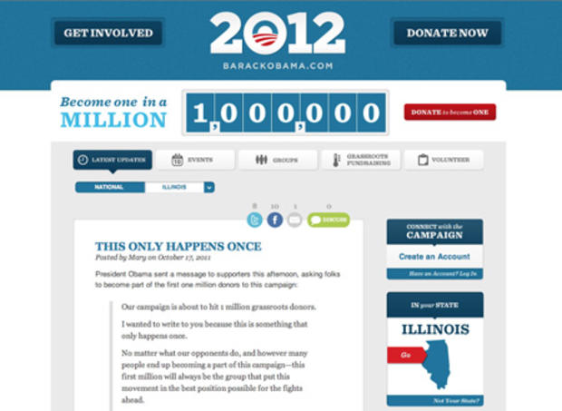 Obama, donors, one million, reelection 