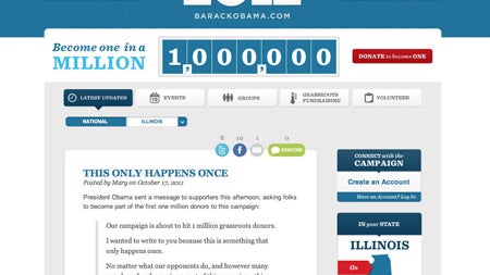 Obama, donors, one million, reelection 