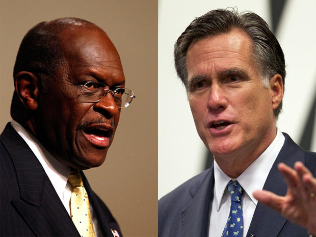 Herman Cain and Mitt Romney 