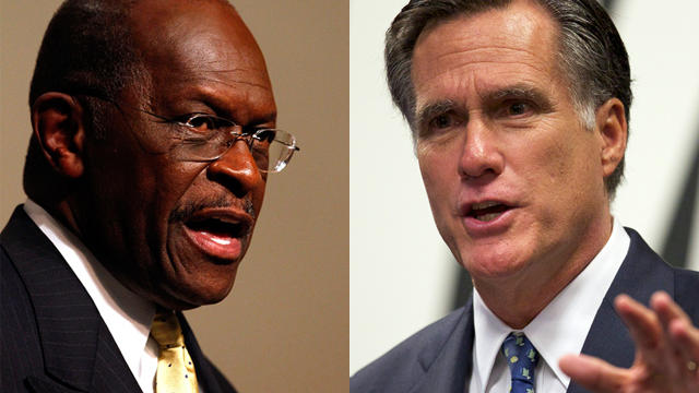 Herman Cain and Mitt Romney 