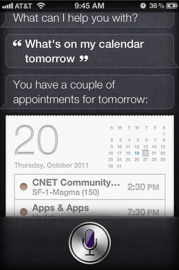 In a default setting, Siri let's a complete stranger see your calendar on your passcode locked iPhone 4S, as well as get contact information, make a call and send texts and e-mails. 