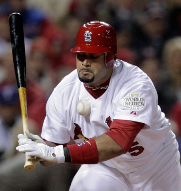 Albert Pujols is hit by a pitch  