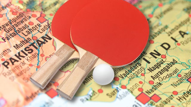 India and Pakistan map with ping pong paddle 
