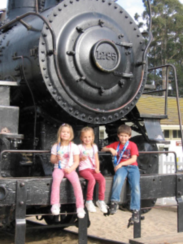 1/27/12 – Family &amp; Pets – Family Fun Guide to Weekend in Monterey – 3 kids in front of vintage train 
