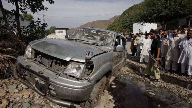 Vehicle targeted by sucide attacker in Swabi near Peshawar, Pakistan. 