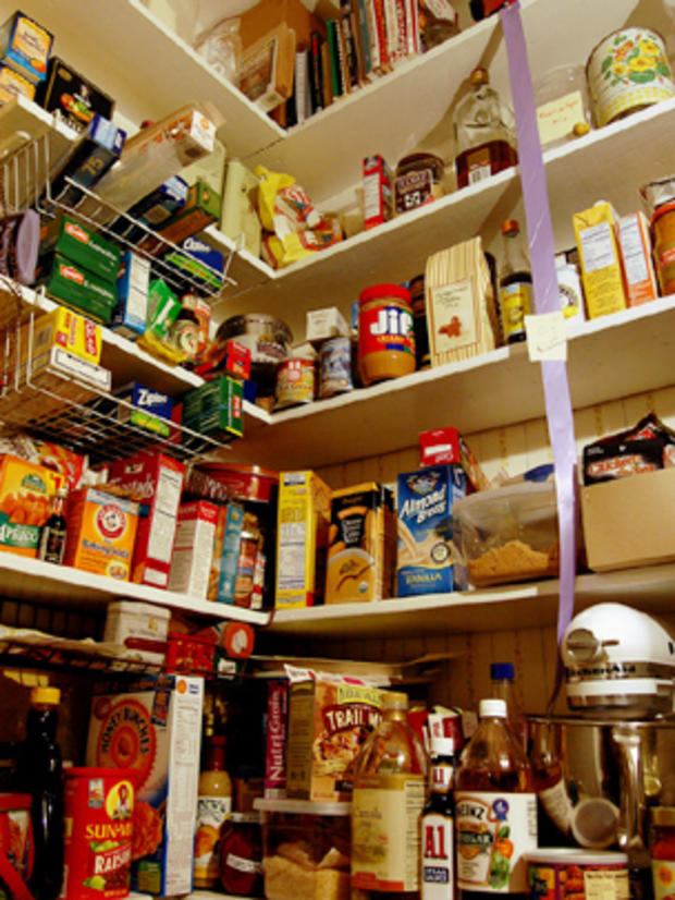 full pantry, cabinet, stocked up, food 