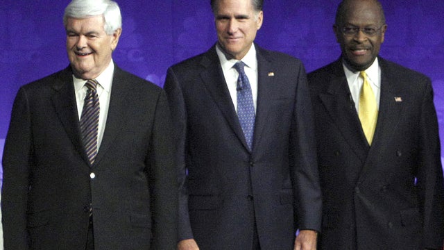Newt Gingrich, Mitt Romney and Herman Cain 