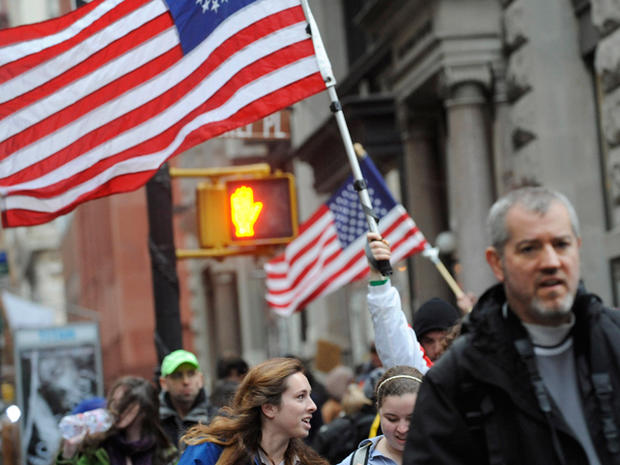 Occupy Wall Street protesters march from Zuccotti Park toward Union Square Nov. 17, 2011, in New York. 