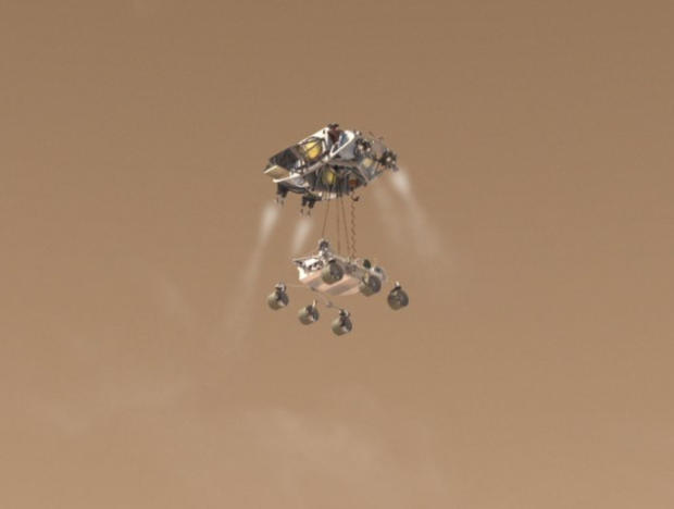Curiosity rover descending to Mars 
