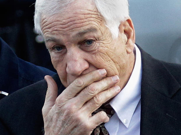 Former Penn State assistant football coach Jerry Sandusky arrives at the Centre County Courthouse Dec. 13, 2011, in Bellefonte, Pa. 