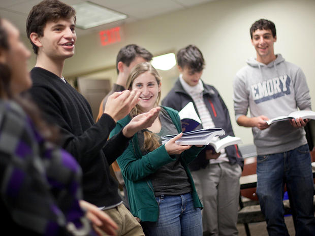 Matthew Birnbaum, 19, left, leads a class in singing a song during a Yiddish class at Emory University Nov. 10, 2011, in Atlanta. This isn't music appreciation or even a class at a synagogue. It's the first semester of Yiddish at Emory University, one of just a handful of colleges across the country studying the Germanic-based language of Eastern European Jews. 