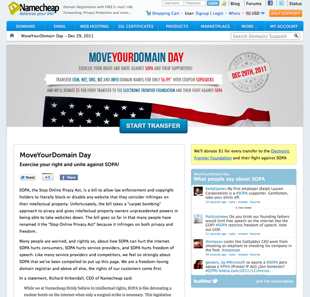 NameCheap has seized on a dispute over the Stop Online Piracy Act as a way to lure new customers. 