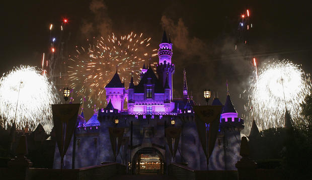  Fireworks explode over The Sleeping Beauty Castle at Disneyland  