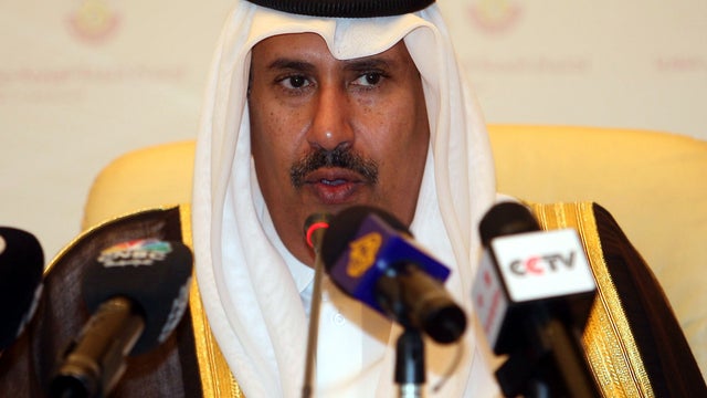 Qatari Prime Minister Sheik Hamad bin Jassem Al Thani speaks during a press conference Dec. 17, 2011. 