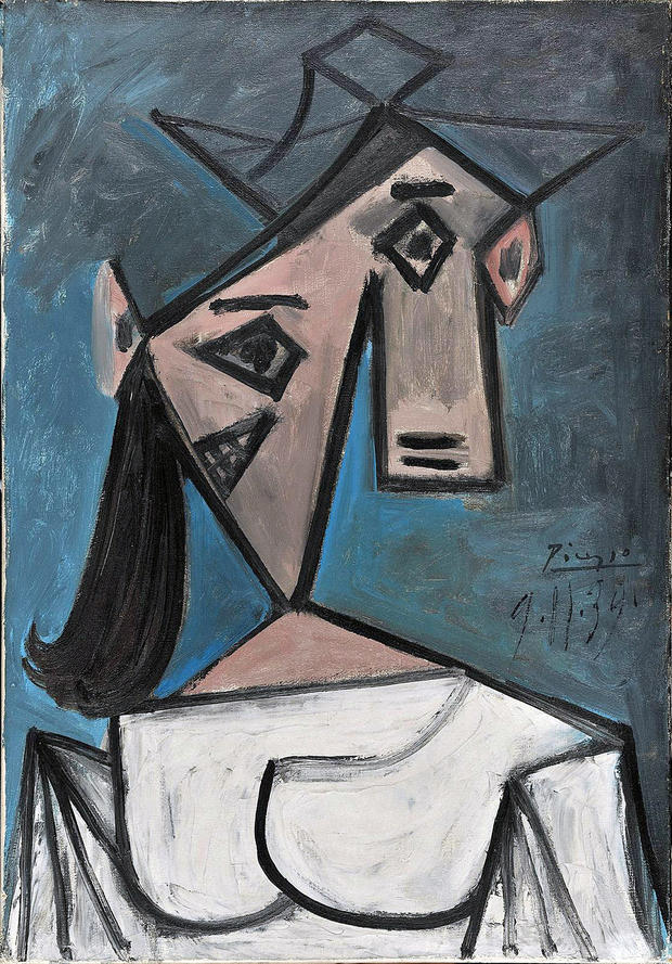 A 1939 female bust by Spanish painter Pablo Picasso belonging to the National Art Gallery in Athens, Greece, is seen in this June 30, 2011, handout photo provided by the Greek police. The Picasso oil on canvas is one of three works stolen from the Athens museum Jan. 9, 2012, Greek police said. The unknown thieves also made off with a work by Dutch painter Piet Mondrian. 