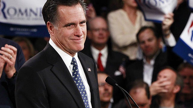 Republican presidential candidate, former Massachusetts Gov. Mitt Romney, celebrates his New Hampshire primary election win in Manchester, N.H., Jan. 10, 2012.  