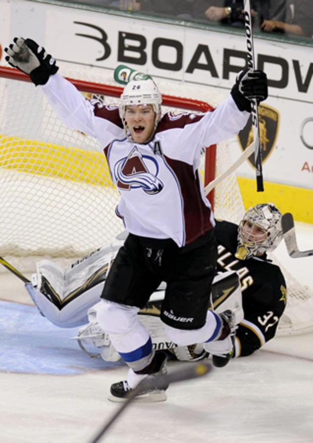 Paul Stastny celebrates after his goal 