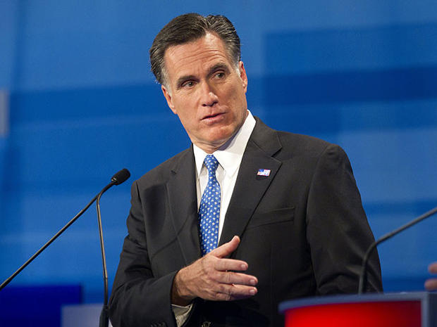 Republican presidential candidate former Massachusetts Gov. Mitt Romney speaks during the South Carolina Republican presidential candidate debate, Jan. 16, 2012, in Myrtle Beach, S.C. 