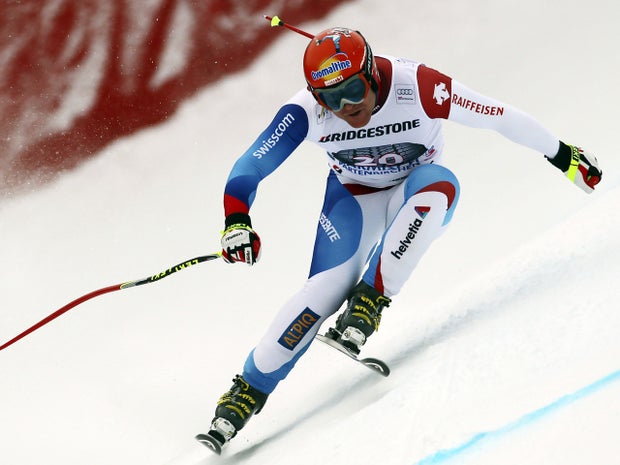 Didier Cuche speeds down the course  