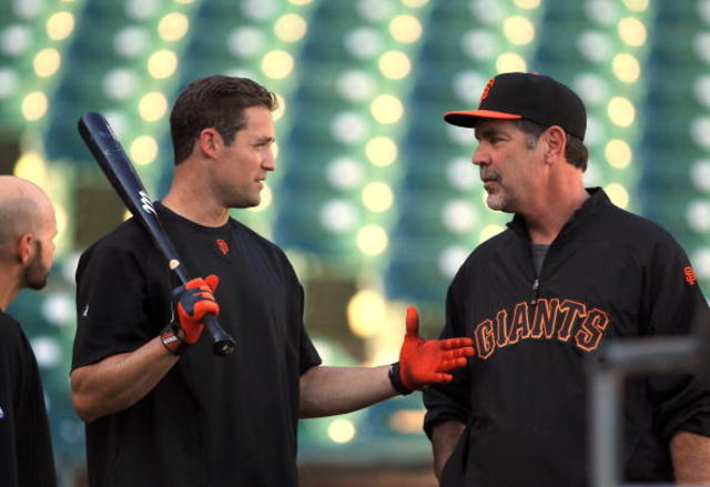 San Francisco Giants roving instructor Pat Burrell with the Richmond Flying  Squirrels before an Eastern League baseball game against the Akron  RubberDucks on May 6, 2022 at The Diamond in Richmond, Virginia. (