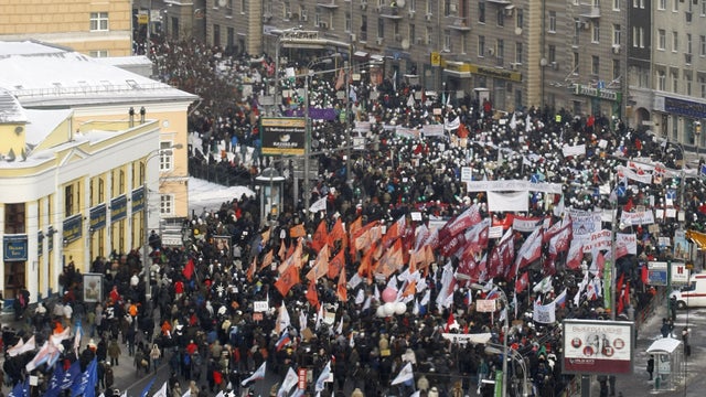 Demonstrators gather for a massive protest against Prime Minister Vladimir Putin's rule in Moscow 