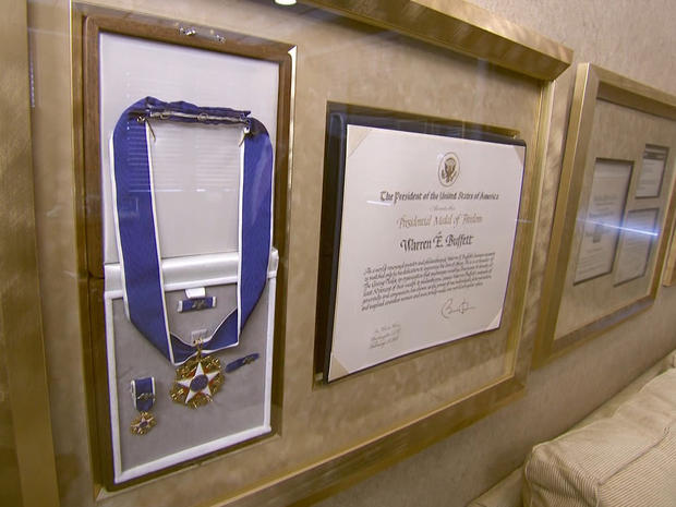 The Medal of Freedom hangs in Warren Buffett's Omaha, Neb., office 