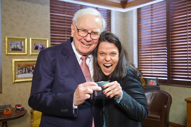 Warren Buffett poses with "Person to Person" producer Chris Young Ritzen 