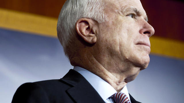 Sen. John McCain, R-Ariz., watches during a news conference on Capitol Hill Feb. 2, 2012, in Washington. 