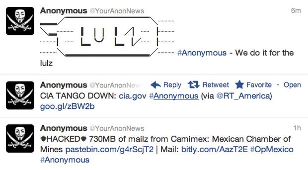 This Anonymous account publicized the CIA site outage with these messages on Twitter. 
