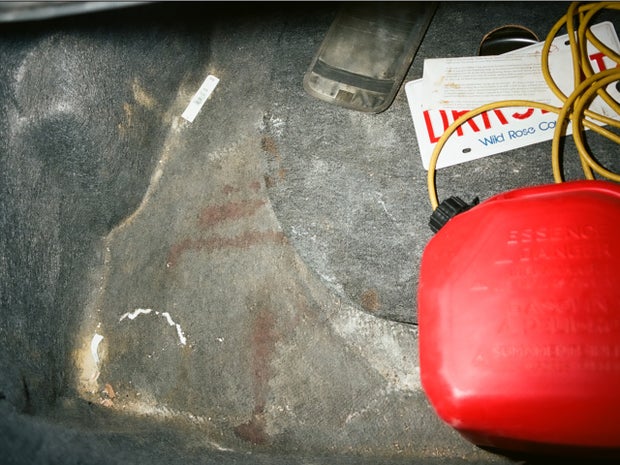 A photo of Johnny Altinger's blood in mark Twitchell's car trunk