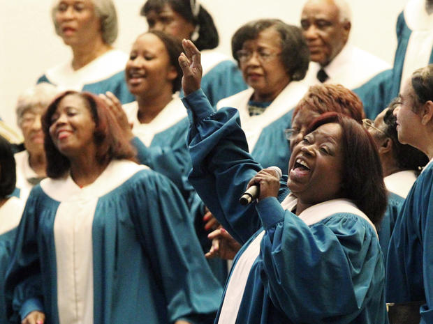 A choir at at Second Baptist Church in Los Angeles performs in honor of Whitney Houston  