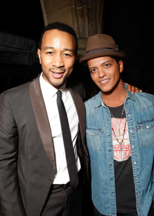 JOhn Legend and Bruno Mars at Warner Music Group Grammy Celebration hosted by InStyle  