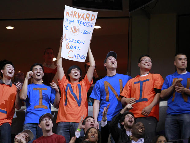 Fans cheer for New York Knicks point guard Jeremy Lin 