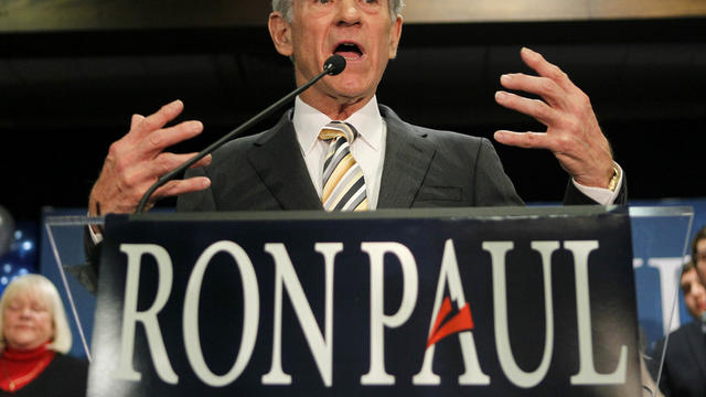 Rep. Ron Paul, R-Texas, speaks to his supporters following his loss in the Maine caucus to Mitt Romney Feb. 11, 2012, in Portland, Maine. 