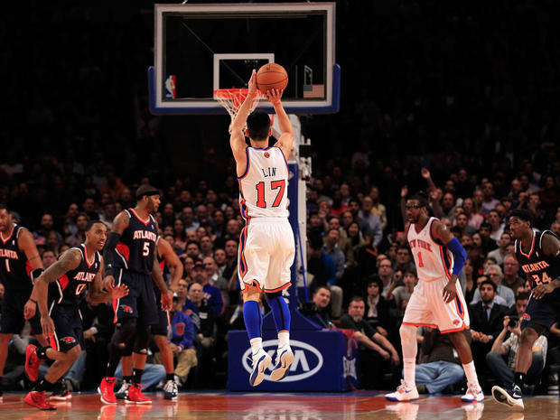 Jeremy Lin shoots a three pointer  