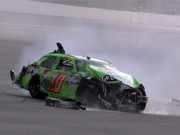Danica Patrick car slides down the track after a crash 