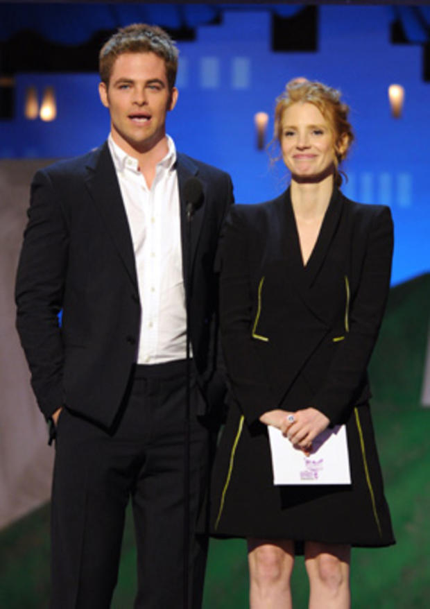 Chris Pine, left, and Jessica Chastain at the Independent Spirit Awards 