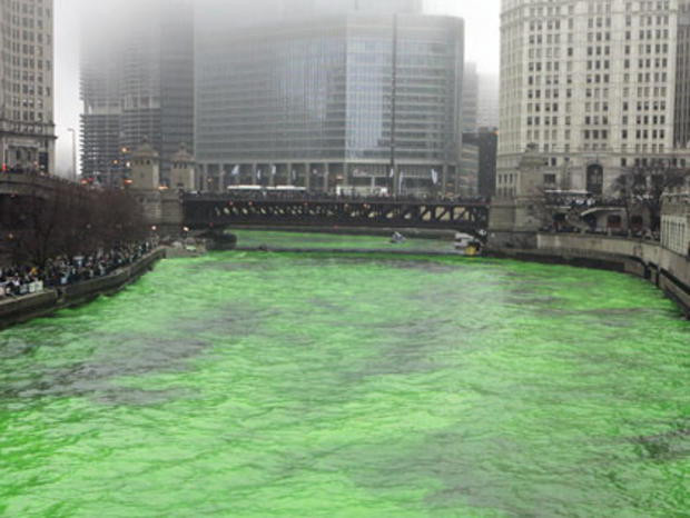 Chicago River Dyed Green For St. Patrick's Day Parade 