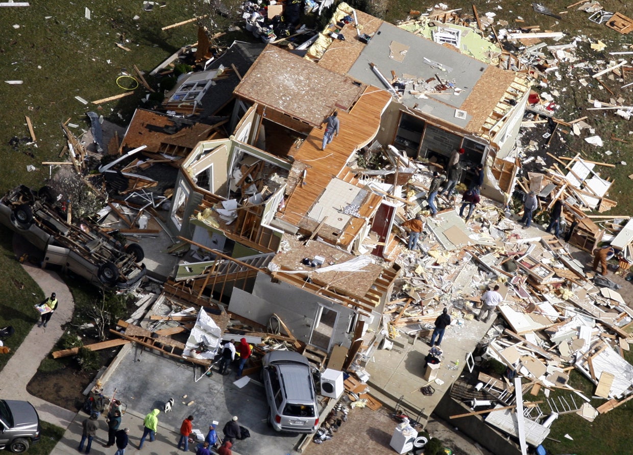 Aerial views of tornado damage