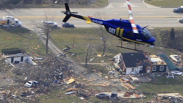 Aerial views of tornado damage 