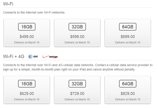 Pricing for the third-gen iPad 