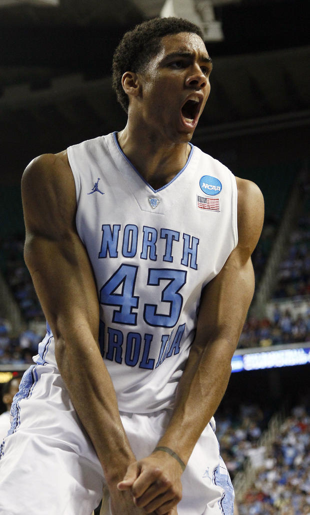 James Michael McAdoo reacts during the first half  