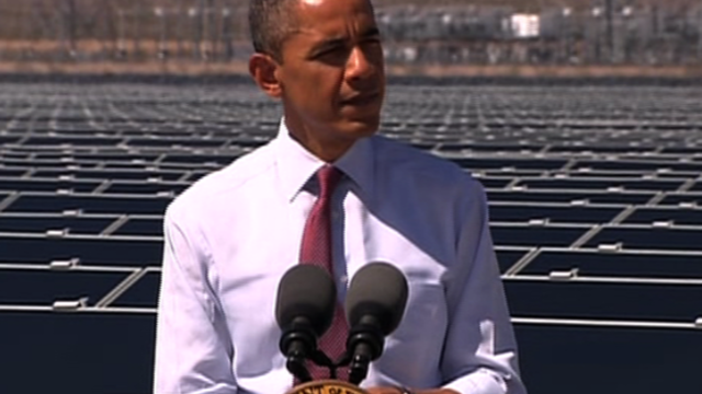 President Obama at largest solar panel plant of its kind Wednesday, in Boulder City, Nev. 