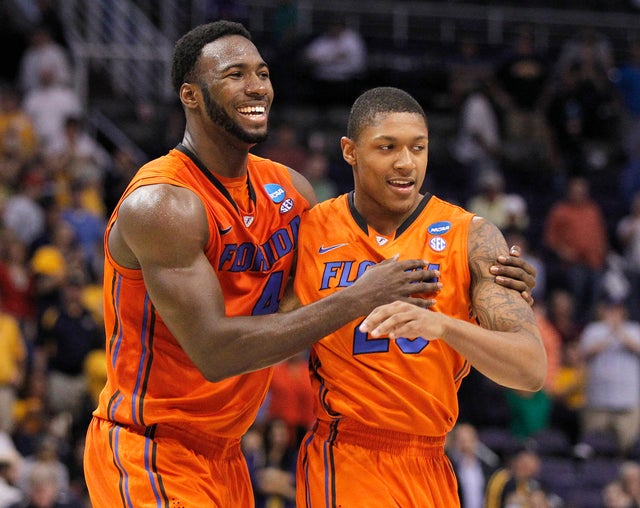 Florida's Patric Young, left, and Bradley Beal celebrate 