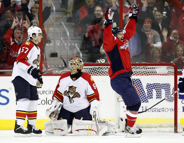 Troy Brouwer celebrates his assist  