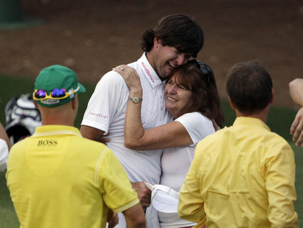 Bubba Watson hugs his mother Mollie after winning the Masters  